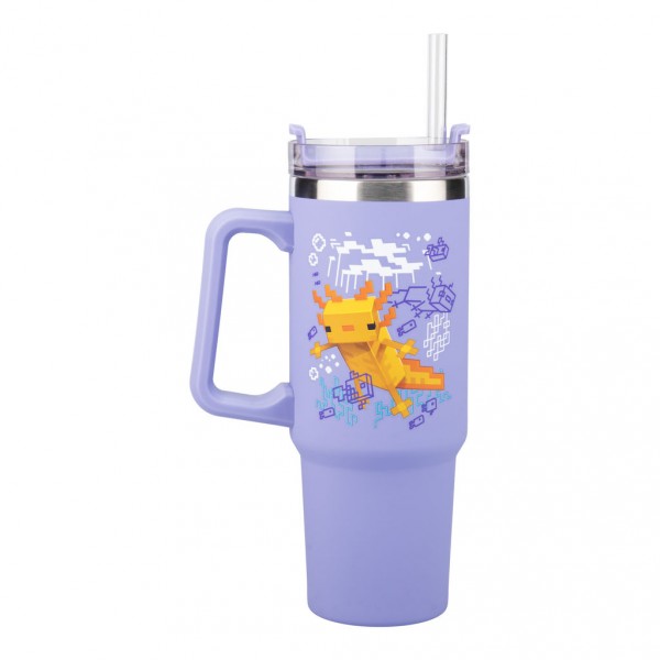 Reisebecher mit Trinkhalm 900ml (lila) - Minecraft: Axolotl